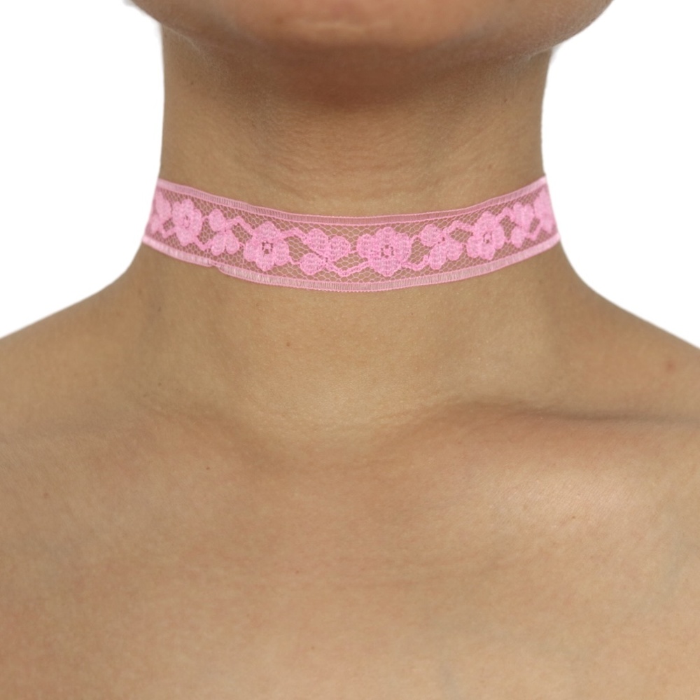 Adjustable Pink Floral Delicate Vintage Lace Fabric Collar Choker Necklace